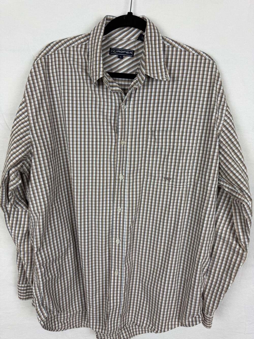 Roper Plaid Button Down Shirt Size L Brown Long Sleeve Pocket Cotton
